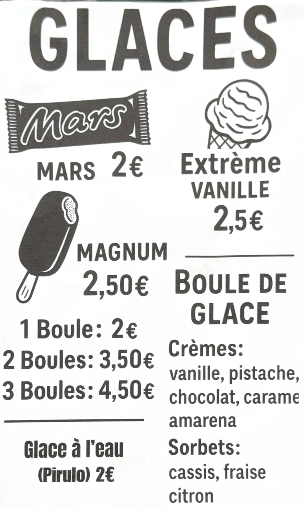 Carte du bar et de la terrasse